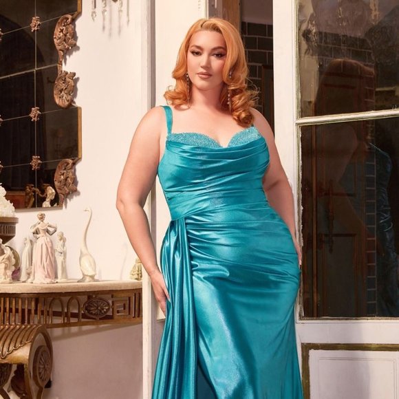 NEW LONG FORMAL SLEEVELESS SHEATH SATIN DRESS WITH SWEETHEART NECKLINE CD349C